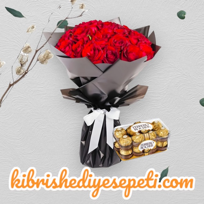 33 Kırmızı Gül Buketi ve Çikolata